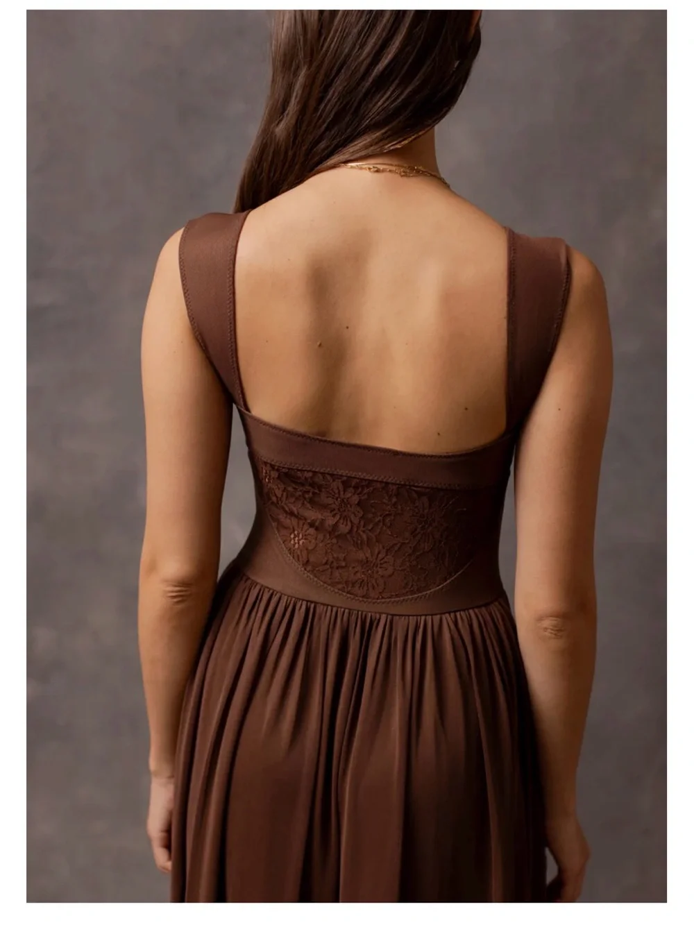 Joyfolie Chocolate Brown Elinda Ruffled Maxi Dress - Picture 4 of 6